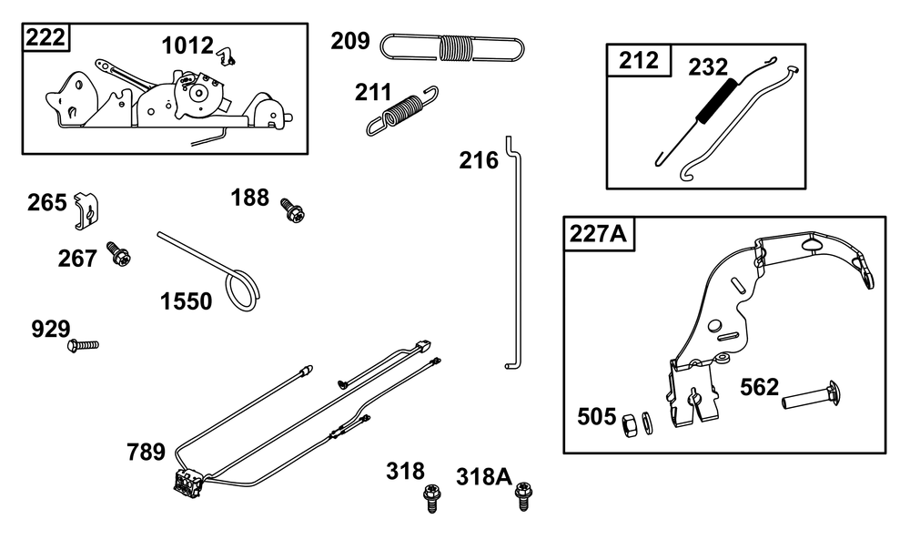 Controls Group Diagram and Parts List for 44U877-0016-B5 400000 - 699999 Briggs and Stratton Engine